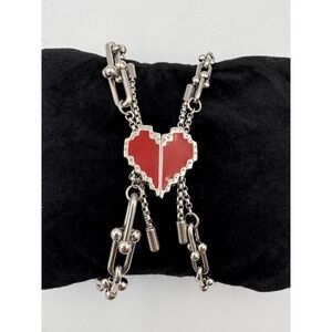 Rastaclat Silver Tone Digital Love Red Heart Magnetic His Her Valentine Bracelet